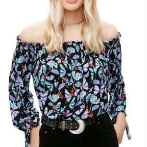 We the Free Lexington Off Shoulder Blouse Womens Small Floral Free People